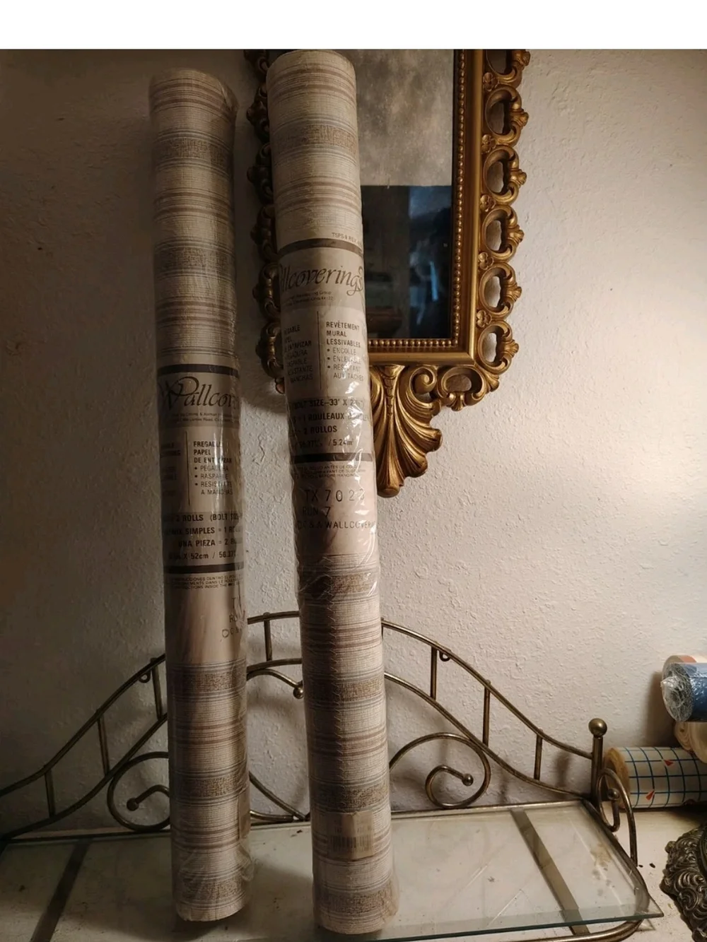 Vintage Neutral Striped Wallpaper Rolls - Beige and Taupe